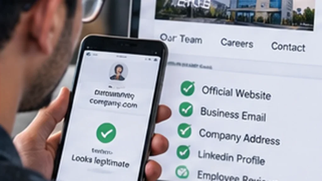 Job seeker verifying an employer or recruiter using official website and contact information